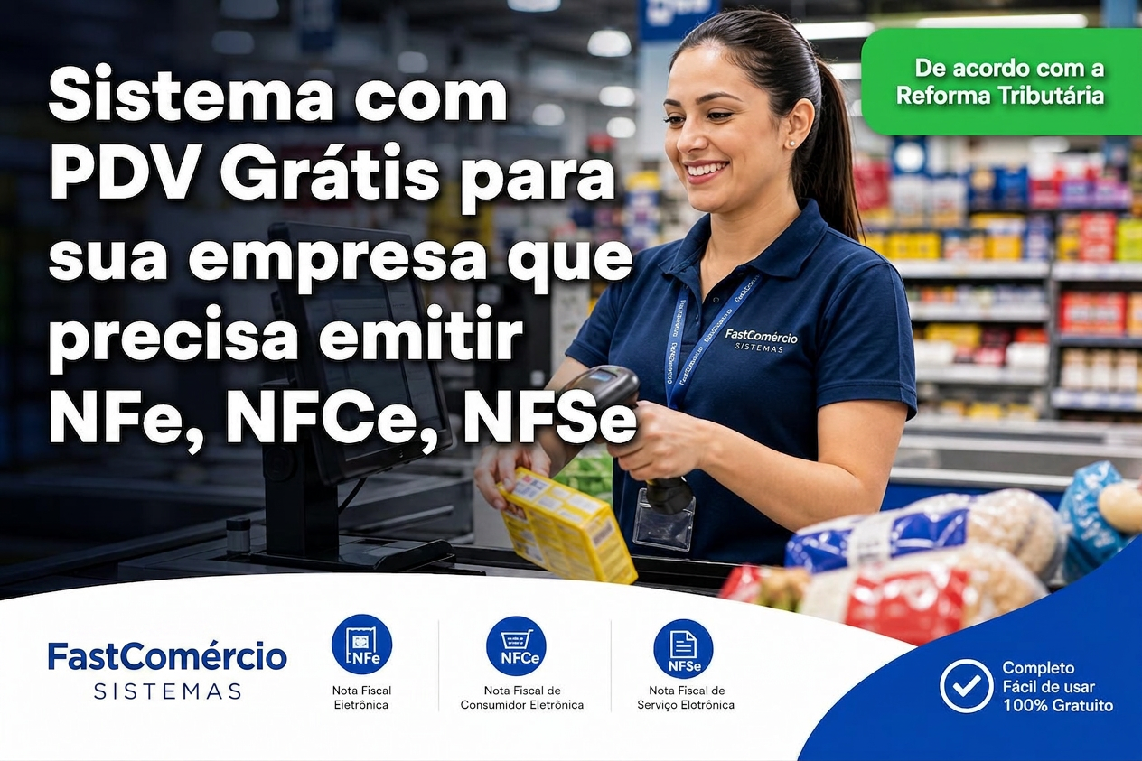 Painel do sistema PDV Grátis exibindo relatórios de vendas e notas fiscais emitidas